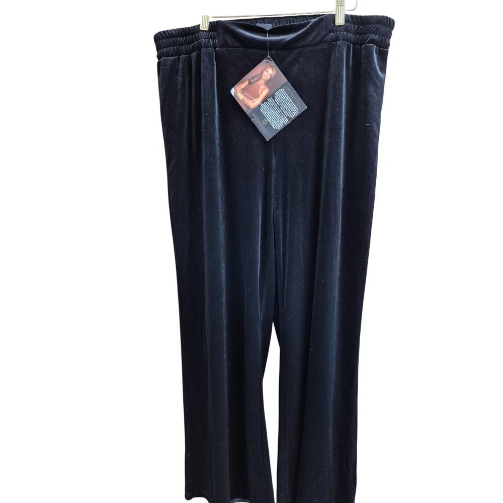 Iman Womens Black Velour Pull-On Pants 1X High-Waist Stretch Relaxed Fit
